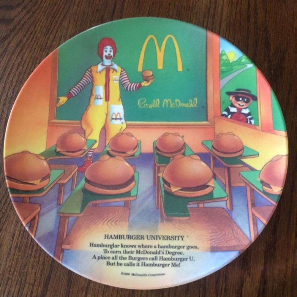Ronald McDonald's 1989 Hamburger University Plate Plastic
